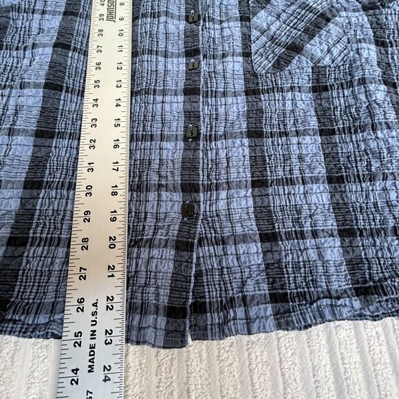 Habitat Womens Blue & Black Plaid Button-Up Crinkle Shirt Blouse XL Lightweight - Picture 8 of 8